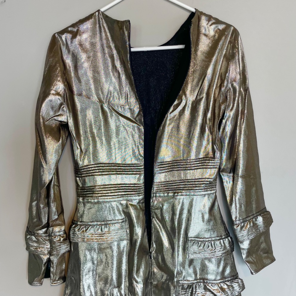 NWT Burberry Long-Sleeve Gold Metallic Ruffle-Trim Dress size US 2 - Picture 15 of 16